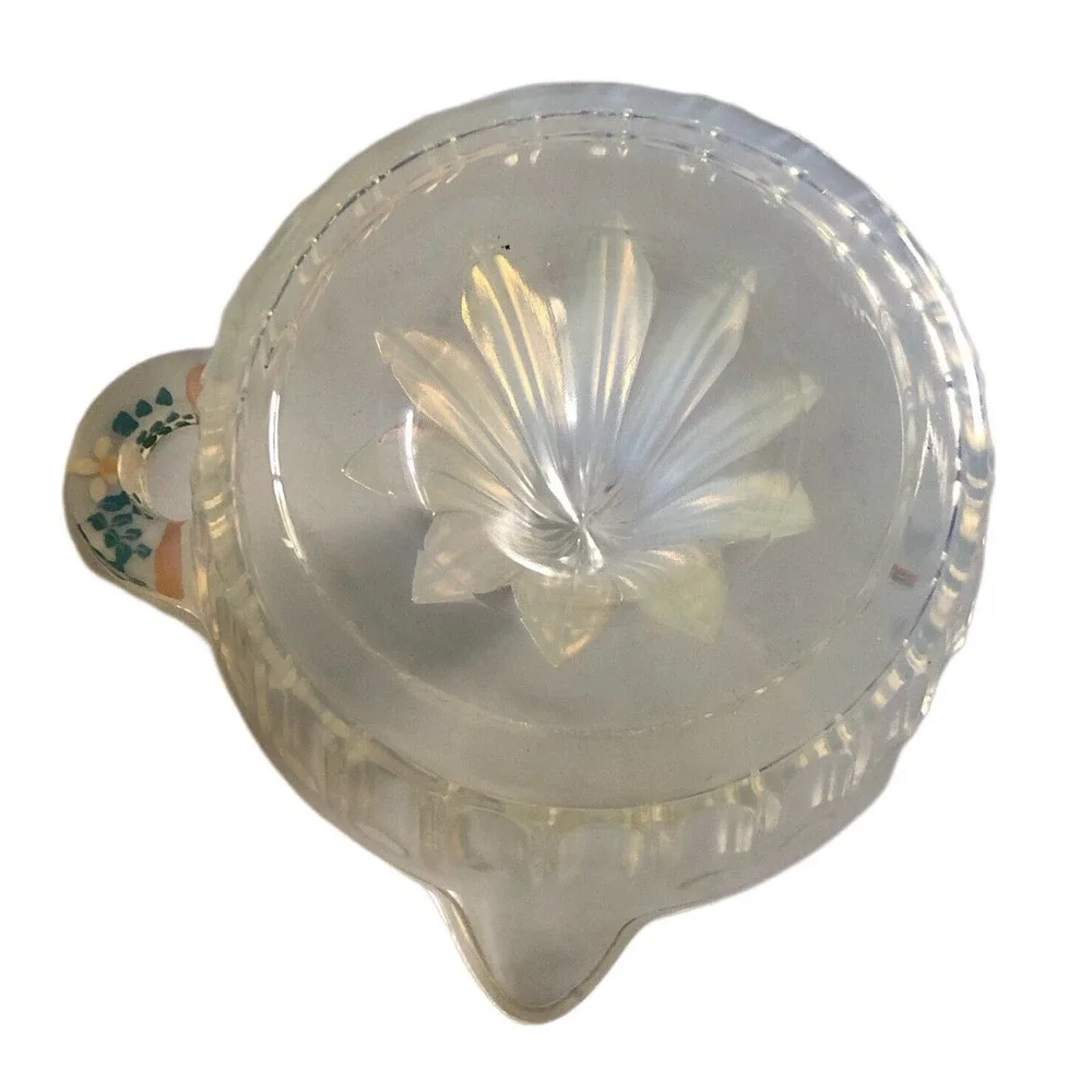 FRY Opalescent Swirled Glass Ribbed Citrus Reamer Juicer Hand Painted Handle Vtg